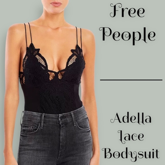 Free People Other - FREE PEOPLE Adella Crochet Lace V-Neck Sleeveless Bodysuit in Black